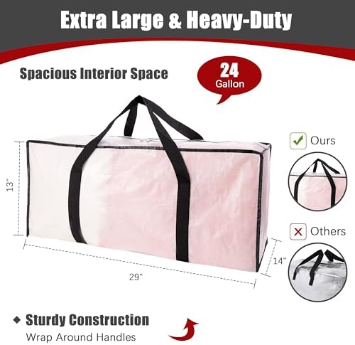 PANDA JOYS Extra Large Moving Bags with Zippers & Carrying Handles, Heavy-Duty Storage Tote for Space Saving Moving Storage, Fold Flat, Alternative to Box and Bin - 12 Pack, Semi-Transparent - Image 2