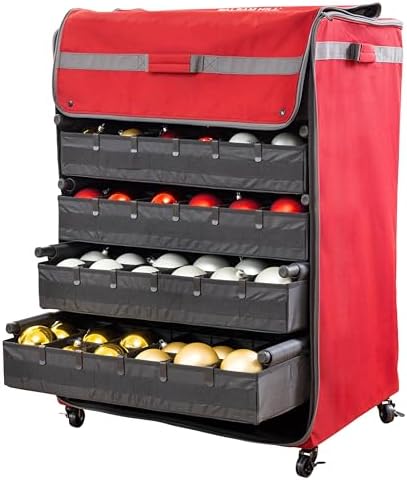 Balsam Hill Deluxe Rolling Ornament Chest - 150pc Christmas Decoration Storage with Dividers & Trays by BalsamHill