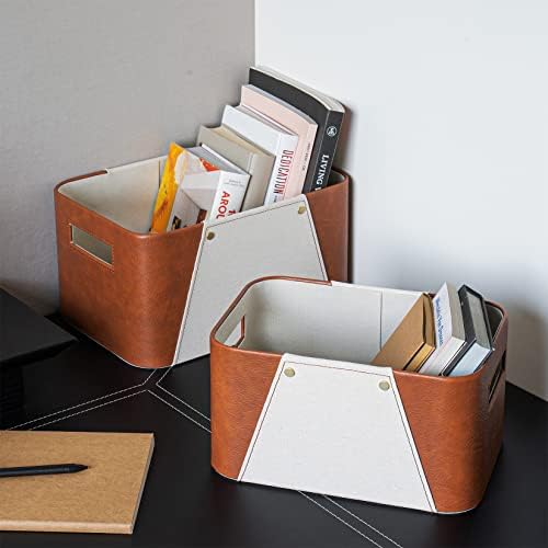 LA JOLIE MUSE Faux Leather Storage Baskets for Organizing, Beige 2 Pack - Image 3