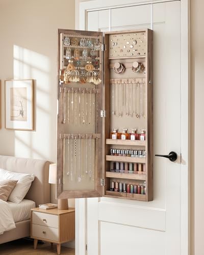 Nicetree Mirror Jewelry Cabinet, Full Length Mirror, Wall Mounted, Oak - Image 4