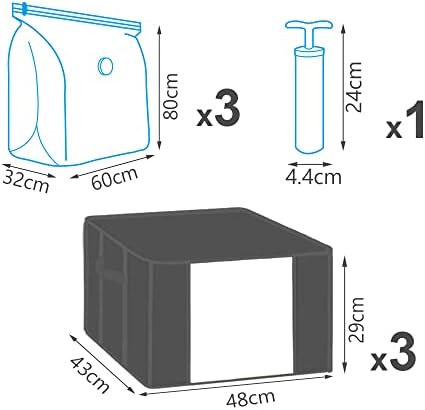 VOUNOT Set of 7 Clothes Storage Bag with Large Capacity Vacuum Bag 3 Foldabale EDENOO Storage bag with Reinforced Handle 3 Vacuum Bags with Hand Pump for Bedding and Clothes. - Image 2