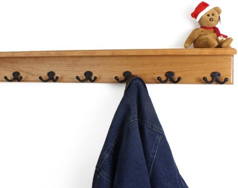 PegandRail Solid Cherry Shelf Coat Rack with Aged Bronze Double Style Hooks - Made in The USA (Cherry, 31" with 6 Hooks) - Image 2