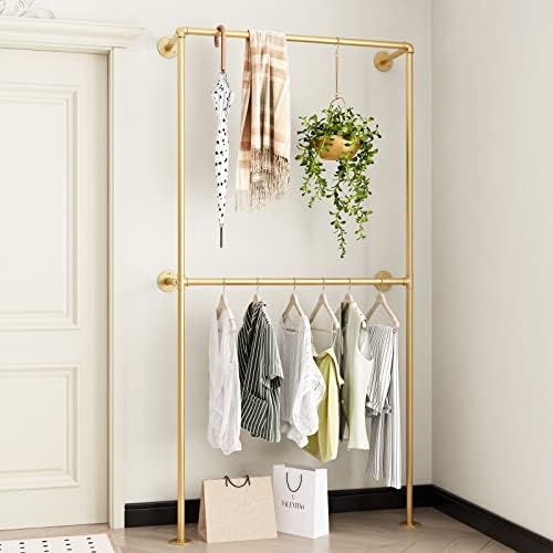 Gold Clothing Racks Wall Mount Clothes Rack, Heavy Duty Industrial Pipe Clothing Rack Retail Display Hanging Rod for Closet Storage, Laundry Room(Gold) - Image 6