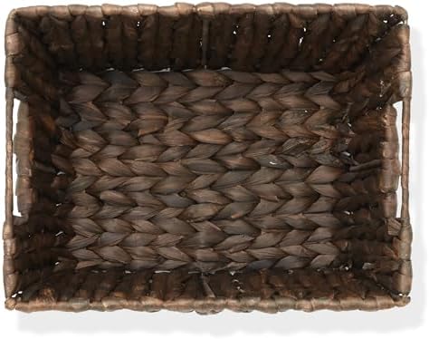 Casafield Set of 4 Water Hyacinth Storage Baskets with Handles - Espresso Brown, Woven Storage Bins for Shelves, Blankets, Laundry Organization - Image 6