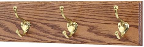 PegandRail Oak Wall Mounted Coat Rack with Solid Brass Hooks 4.5" Ultra Wide (Chestnut, 15" x 4.5" with 3 Hooks) by PEG+AND+RAIL
