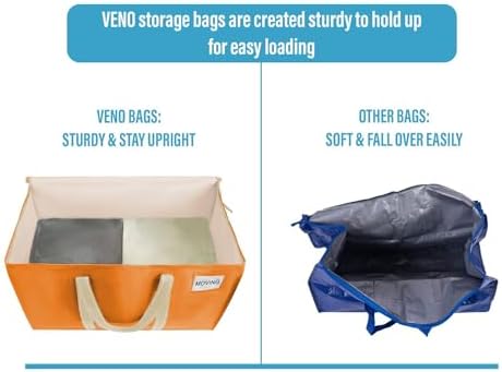 VENO 10 Pack Heavy Duty Moving Bags, Extra Large Storage Bags with Reinforced Handles & Strong Zippers, Foldable & Reusable Moving Box Alternative for Clothes & Dorm Storage - Image 4