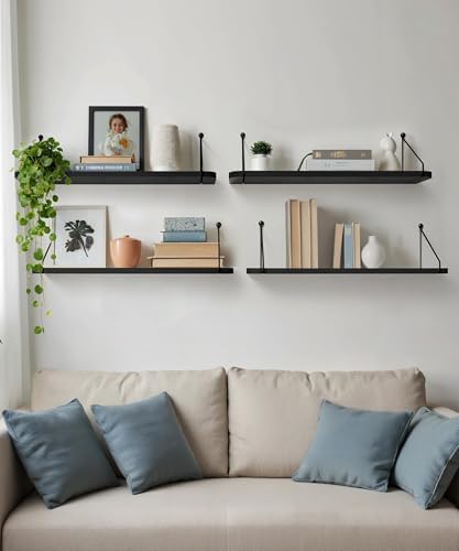 Afuly Black Floating Shelves for Wall, 24in Shelf with Brackets, Set of 2 - Image 6