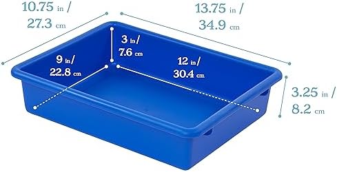ECR4Kids Letter Size Plastic Tray Organizer with Lids, Small, Storage Bins, Blue, 10-Piece - Image 2