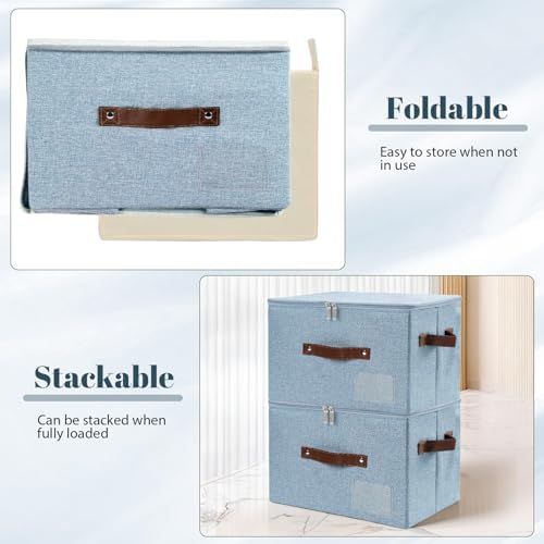 ANMINY Storage Box Fabric Bins with Zipper Lid, 15"x10"x10" Blue 3PCS - Image 5