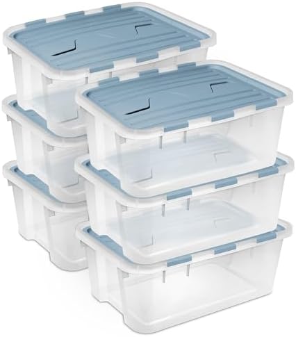 Sterilite Hinged Lid Storage Box, Plastic Container, 40 Quart, 6-Pack by Sterilite