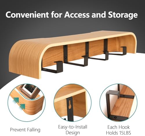 Coat Rack Wall Mount with Hidden Hooks Modern Key Holder Wood Entryway Hook with Shelf for Bedroom Kitchen Hallway Bathroom Designed for Hanging Coats Hats Bags Towels Dog Leashe(Oak,4 Hooks) - Image 4