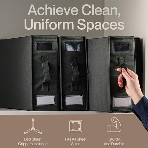 LOFT + IVY Sheet Organizers and Storage – Bed Sheet Holders Box for Linen Closet, Foldable Bedding Storage with Handles, Label Slot, Closure - Image 2