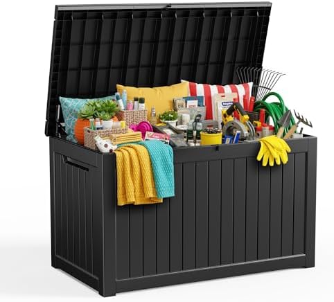 Vixzen 280 Gallon Deck Boxes Outdoor Waterproof, Lockable Storage Box for Patio Cushions Storage Furniture, Garden Tools, Pool Supplies, Weatherproof and UV Resistant (Black, 280 Gallon) by Vixzen