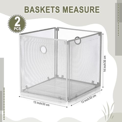 2 Pcs Foldable Metal Cube Storage Baskets, 13x13in, Grey - Image 2
