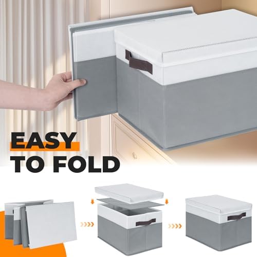 Extra Large Storage Baskets with Lids 4 Pack, 33 QT Throw Blanket Basket for Living Room - Stackable Decorative Closet Shelf Organizers and Storage Box for Organizing Clothes Towels Book - 16x12 in - Image 7