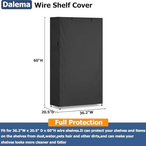 Storage Shelf Cover,Outdoor Heavy Duty 600D 36.2''W x 20.5''D x 60''H Dustproof Waterproof Shelf Covers for Wire Shelving,Storage Rack Cover with Zipper - Image 3