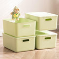 4 pack large plastic White storage bins with Lids, Toy Box Chest with Handle，Organizer Containers Baskets for Baby,Nursery，Shelves，Playroom, Bedroom，Office,Closet，home (Light Green, 4M) by Gaoaodeyu