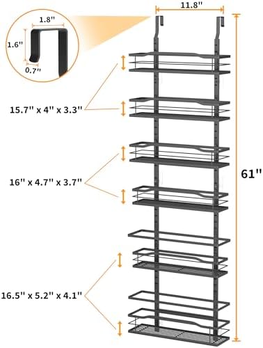 Moforoco 6-Tier Over The Door Pantry Organizer, Pantry Organization and Storage, Black Hanging Basket Cabinet Door Wall Spice Rack Shelves, Home & Kitchen Laundry Room Bathroom Essentials accessories - Image 2