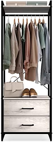 Sorbus Tall Clothing Rack with Drawers, Wood Top (Greige) - Image 6
