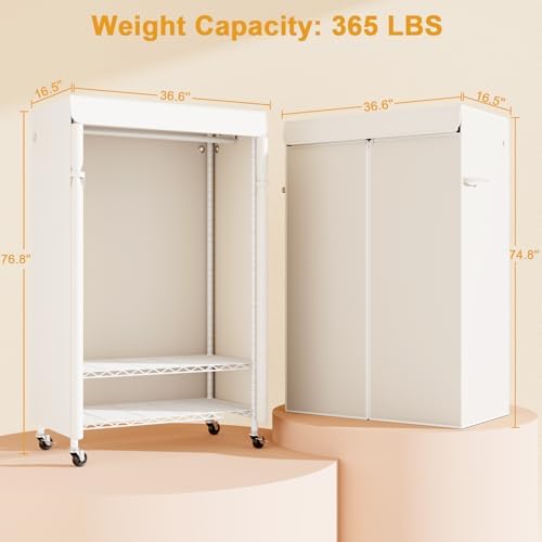 ULIFHOME P6C Rolling Clothes Rack with Cover, 3-Tier Covered Clothing Rack - Image 5
