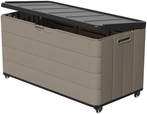 ZZM 110 Gallon Outdoor Deck Box with Wheels, Waterproof Resin Storage Cabinet for Patio Cushion and Tools, Lockable Storage Box, Coffee by ZZM