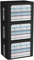 CYhom 3Pack Foldable Storage Bins - Frame Storage Box Linen Fabric Stackable Clothes Container Organizer with Clear Window & Carry Handles Large Capacity (Large-66L, Black) by CYhom