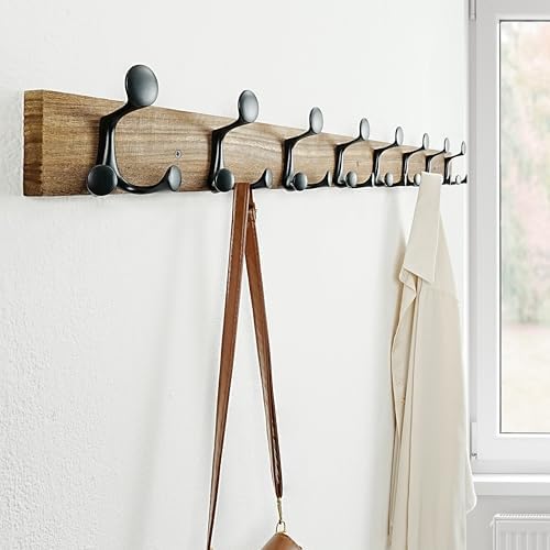 SKOLOO 43-Inch Wood Burnt Coat Rack Wall Mount with 8 Triple Hooks - Ideal for Family Entrances, Classrooms, and Pet Supplies Storage - Perfect Coat Hooks for Wall - Image 5