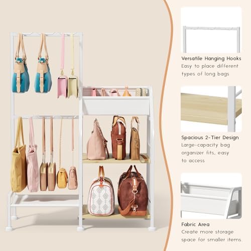 Homsorout Purse Organizer for Women - 3-Tier Storage Stand & 12 Fixed Hooks, Visible Backpack Storage, Space-Saving Bag Organizer Rack for Home, Closet, White - Image 6