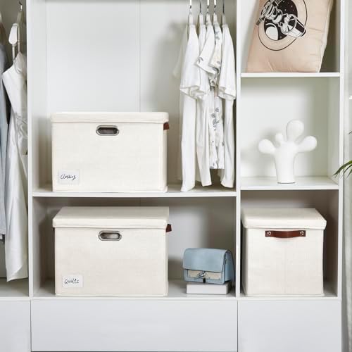 Roobyl 15" Fabric Storage Box with Lids, 3-Pack, White - Image 7