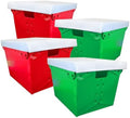 Flipside Products Storage Totes with Lids, Durable Plastic Storage Totes with Reinforced Metal Frame, Red and Green, Organization, Holiday, Christmas, Postal, 2 Pack by FlipsideProducts