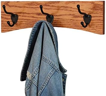 Oak Curved Back Wall Mounted Coat Rack - Bronze Hooks - Made in The USA (Burnt Orange, 15" x 4.5" - 3 Hooks) - Image 2