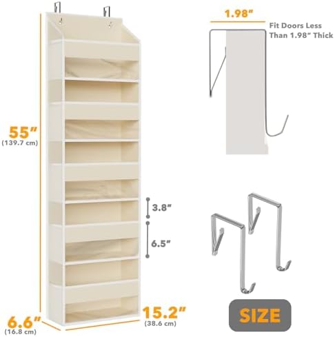 SpaceAid 2 Pack Over The Door Organizer with 5 Large Pockets and 10 Mesh Side Pockets, 5 Layers Door Organizer Hanging with Clear Window for Bedroom, Bathroom, Pantry and Nursery, Beige - Image 2