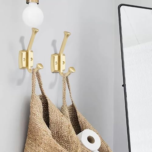 10 Pack 4-3/4 inch Brushed Brass Coat Hooks, Wall Mounted with Screws Suitable for Hanging Keys, Bath Towel, Bags, Hats, etc. Square Zinc Alloy Brushed Gold mudroom Hooks - Image 2