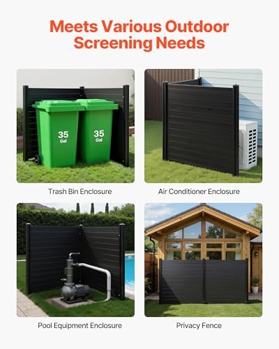 VEVOR 2 Panels Outdoor Privacy Screen, 48 x 48 in Air Conditioner Fence with 27.6 in Ground Stakes, Pool Equipment Enclosure, Horizontal Vinyl Privacy Fence, Ideal for Trash Can and A/C Units, Black - Image 6