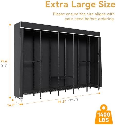 Higeego Heavy Duty Clothes Rack with Cover, H5C Large Clothing Rack, Black - Image 5