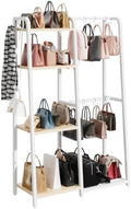 HavenlyYouth Purse Storage Organizer for Closet, 4-Tier Iron Wood Purse Rack, 8 Purse Hooks & 2 Side Hooks for Bag Organizer, Large Capacity Handbag Storage Rack for Home, Living Room, White by HAVENLYYOUTH