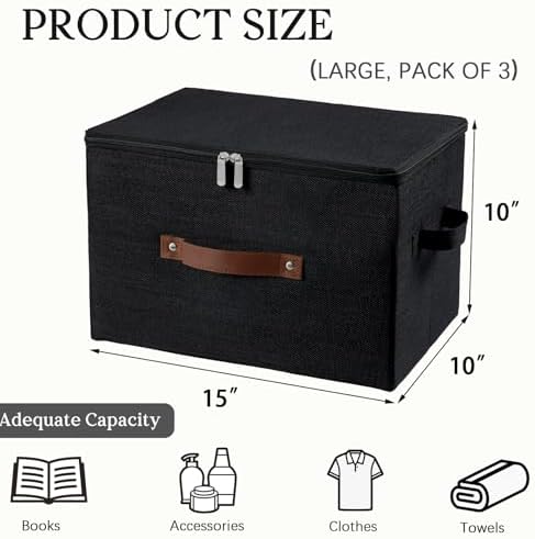 3PCS Storage Bins with Zipper Lid Decorative Lidded Boxes Basket - Image 2