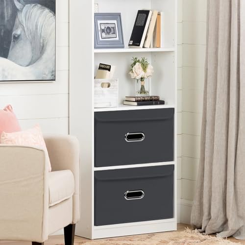 8-Pack Large Collapsible Storage Bins with Lids,Fabric Storage Cubes Organizer for Shelves,Closet,Nursery,Foldable Cube Storage Baskets with Handles,Home Boxes (14.9"x9.8",Grey) - Image 4