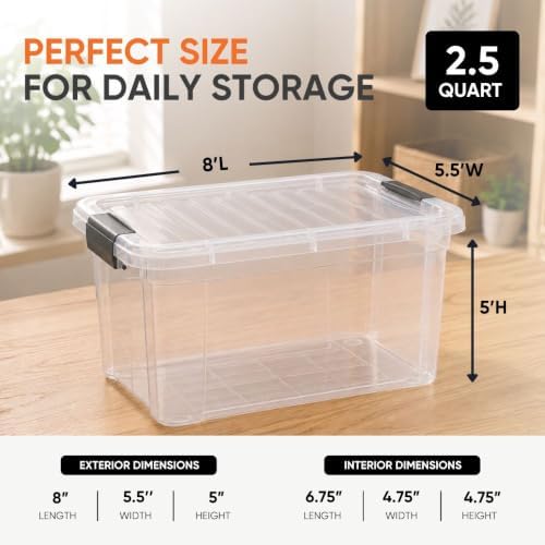 Superio 2.5 Quart Clear Plastic Storage Boxes with Lids, Stackable Organizer Containers, BPA-Free Storage Bins for Home, Office, School & Dorm, 8 Pack - Image 3