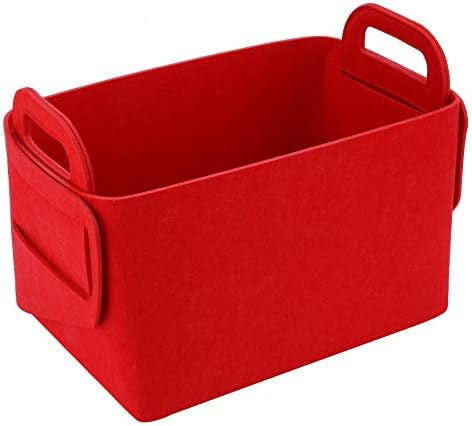Minoisome Storage Basket Felt Storage Bin Collapsible& Convenient Box Organizer with Carry Handles for Office Bedroom Closet Babies Nursery Toys Laundry (Red, 17.9inch（L）×12.2inch（W）×11.6inch（H）) by Unknown