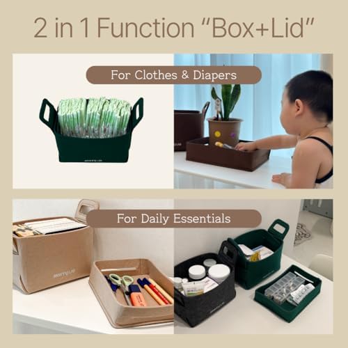meaningLAB 3 Assorted Sizes Collapsible Felt Storage Box - 2in1 Function with Lid - Versatile Felt Storage Bins for Closet, Cube Organizer, Makeup & Basket (Gray) - Image 3