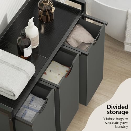 Laundry Hamper, Laundry Basket, Laundry Sorter with 2 Pull-Out and Removable Bags, Shelf, Laundry Room Storage with Table, for Bathroom, Bedroom, 3 x 10.5 Gal (40L), Grey - Image 6