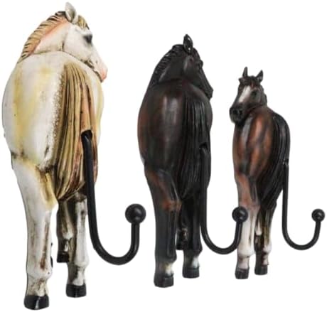 Ebros Gift Set of 3 Rustic Western Country Farm Black Brown Chestnut Horses Hind Butt Hindquarter Coat Key Hat Leash Backpack Wall Hanging Hooks Decor Hangers Cowboy Horse Hook Organizers - Image 2