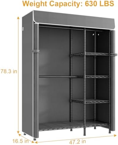 ULIFHOME F2C Clothes Rack with Cover, Black Closet with Dark Gray Cover - Image 5