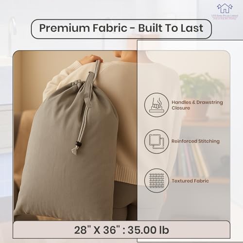 LFH Home Cotton Rich Large Laundry Bag with Handle, Heavy Duty Drawstring Closure Washable Laundry Bags, School Travel, Home, Hotel, College Dorm, Organizer Sack, Toys Clothes 28x36 (Pack 2)-Grey - Image 5