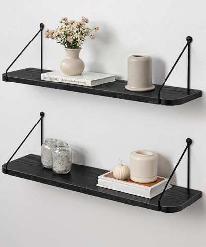 Afuly Black Floating Shelves for Wall, 24in Shelf with Brackets, Set of 2 - Image 7