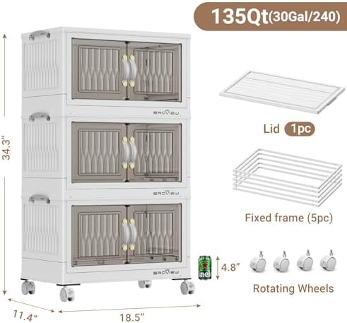 BROVIEW 135Qt Stackable Storage Bins with Lid for Home Dorm, 3Pack White - Image 2