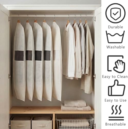 Aliceset 6 Pcs 32 Inches Cotton Garment Bags for Hanging Clothes - Image 3