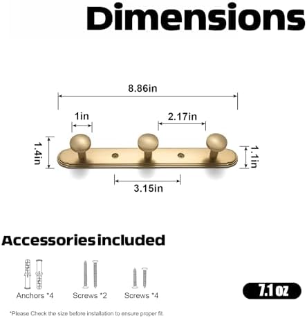 Goo-Ki Champagne Bronze Coat Rack Wall Mount with Orbit Rim Backplate, Modern Heavy Duty Zinc Coat Hooks, Soft Gold Hat and Towel Hanger Rail for Entryway, Bathroom and Mudroom (3 Hooks) - Image 2