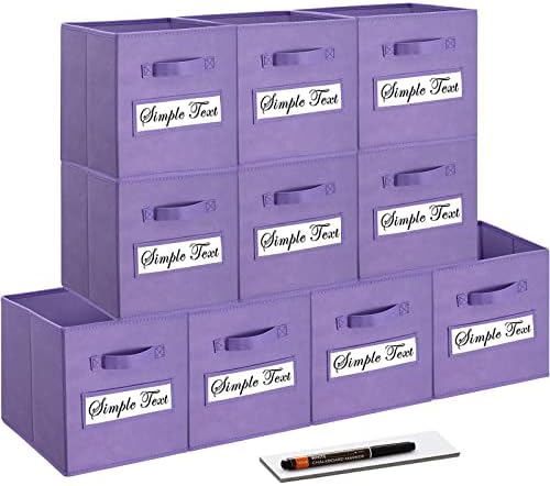 11 Inch Storage Cube,Storage bin,cube storage (Set of 10) Foldable Fabric Cube Storage Bins with 10 Labels Window Cards & a Pen,Baskets Containers for Shelves,Closet Organizers Box,Purple by Artsdi